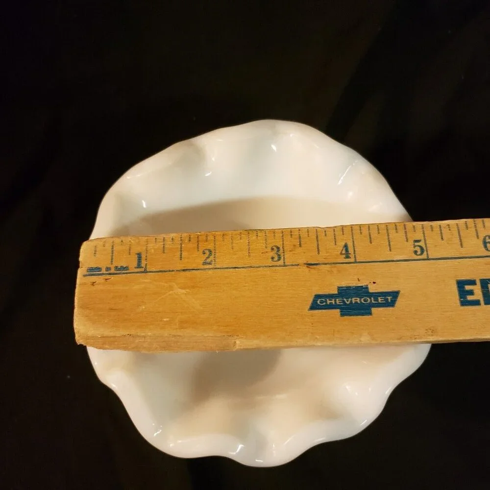 Vintage Milk Glass Diamond‎ Point Hobnail Vase Bowl Candy Dish Mid Century 4.5